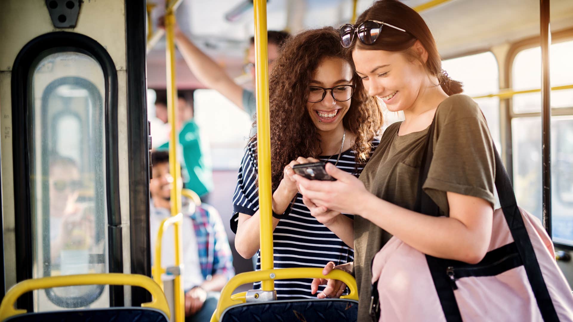 two childhood friends take the bus for the experience even though they do not have to