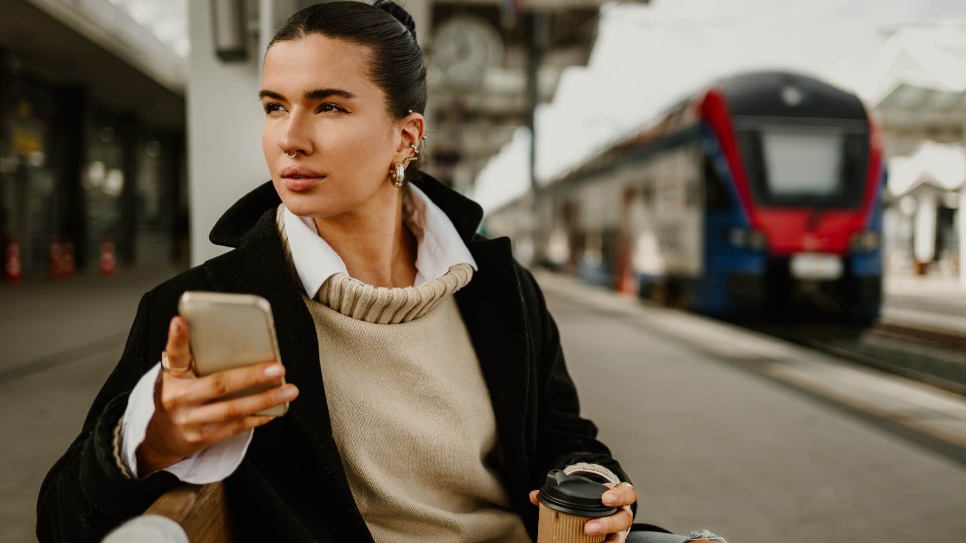stress woman with expensive commute at the train station