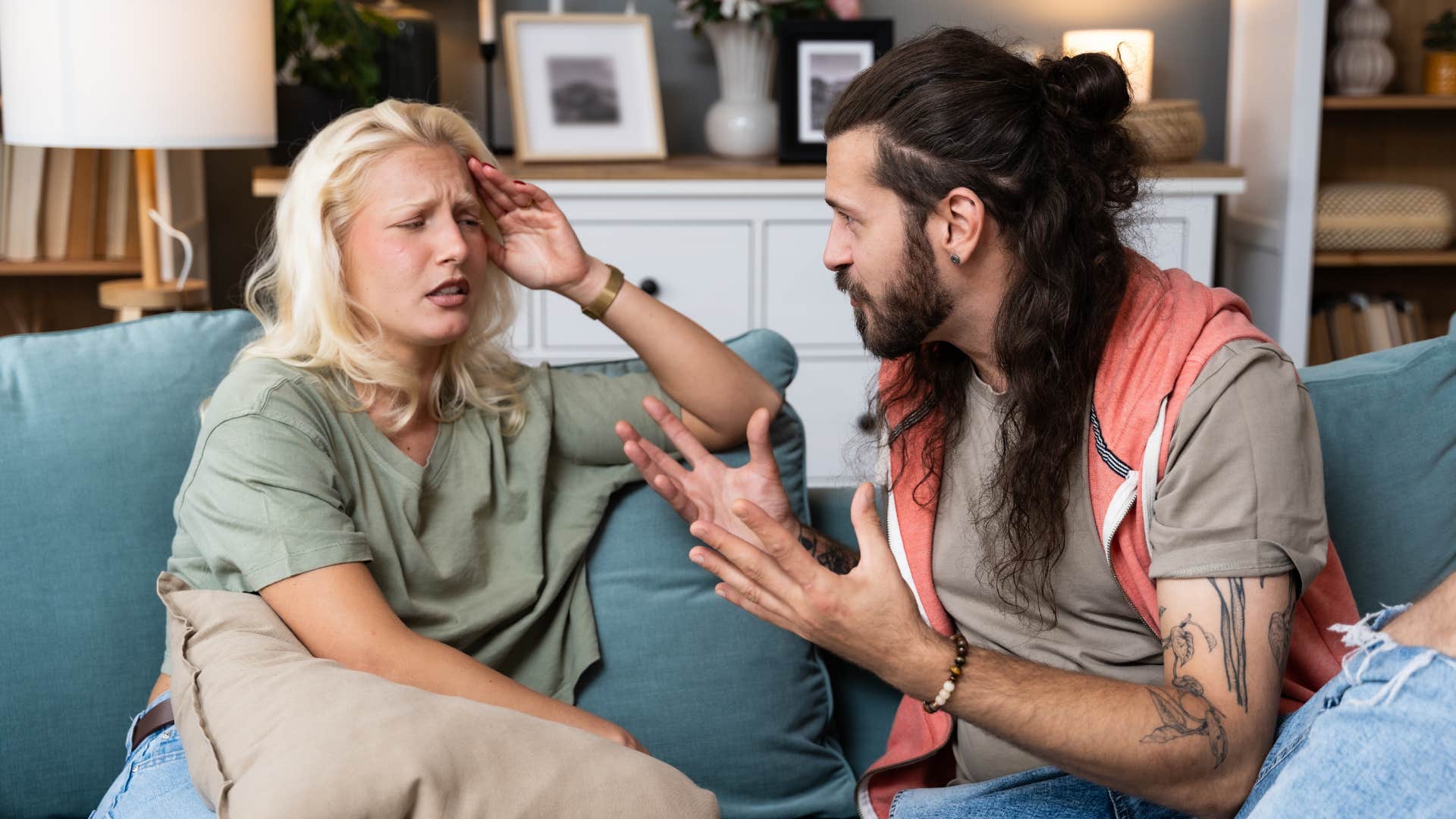 frustrated husband arguing with wife