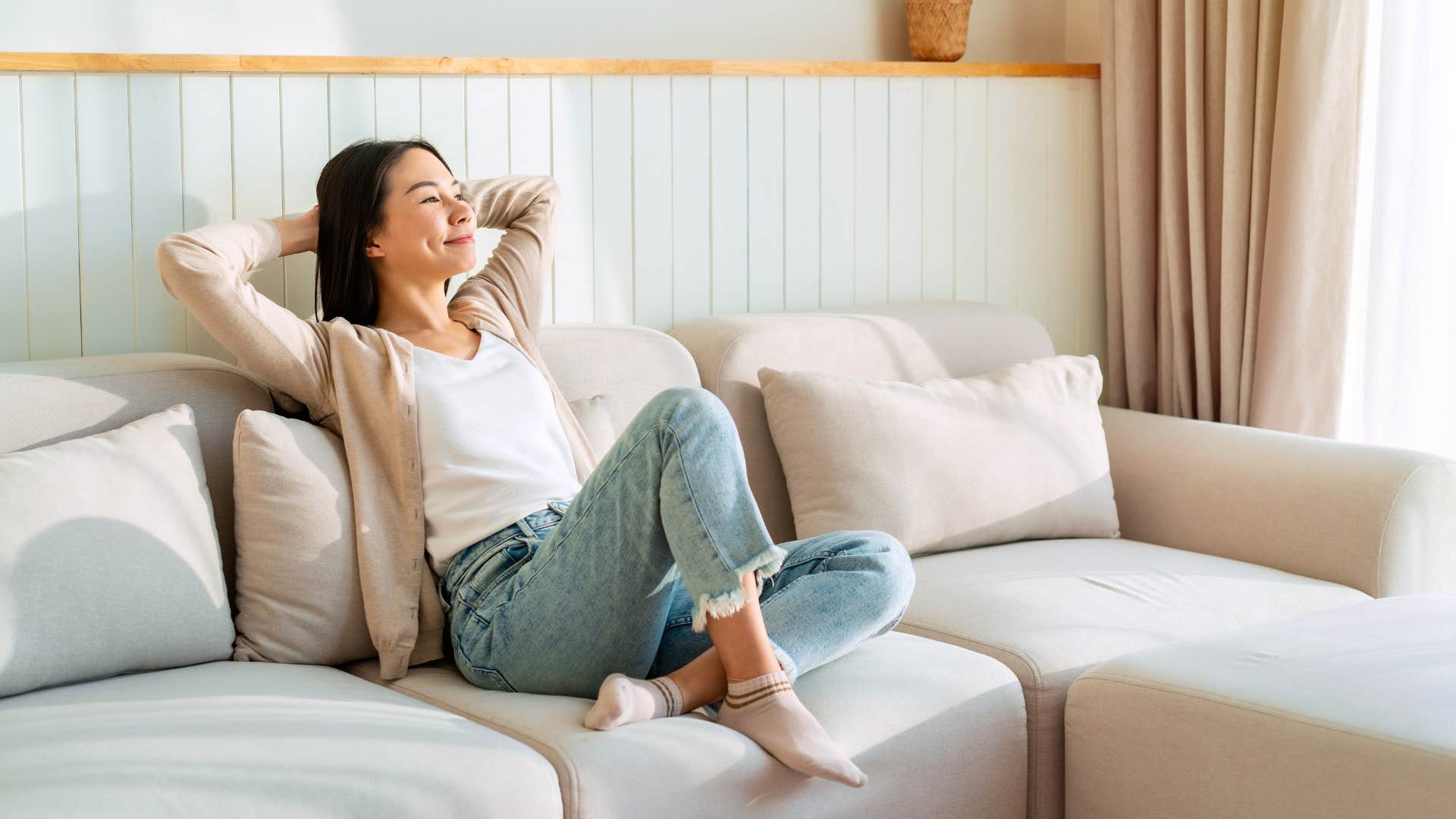 woman whose life gets better every year as she is comfortable doing nothing