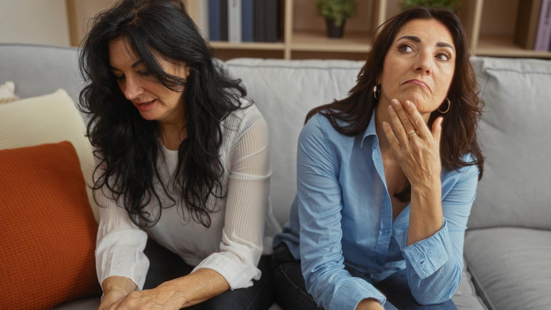 Woman who doesn't talk about herself sitting next to her mother.
