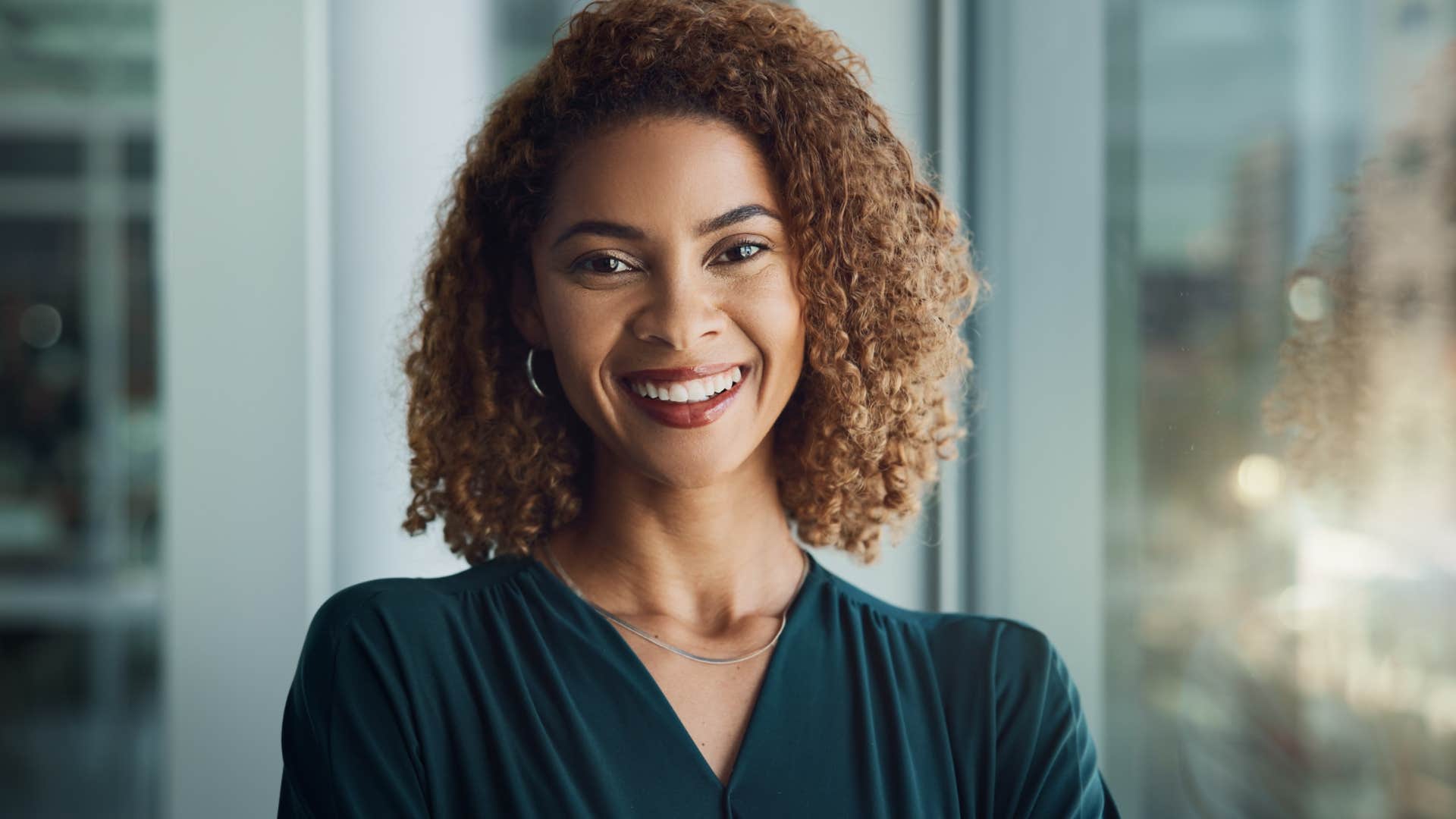 woman with a calm and confident soul who is confident in her decisions