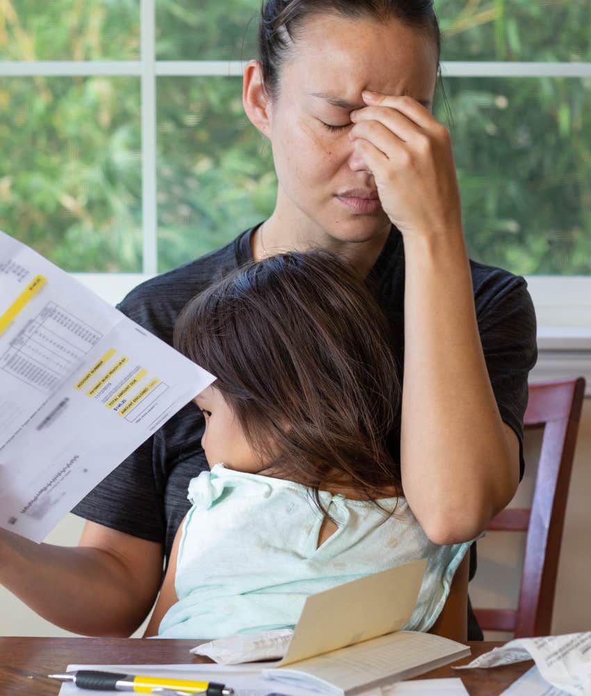 mom who has taken on debt to provide for her child