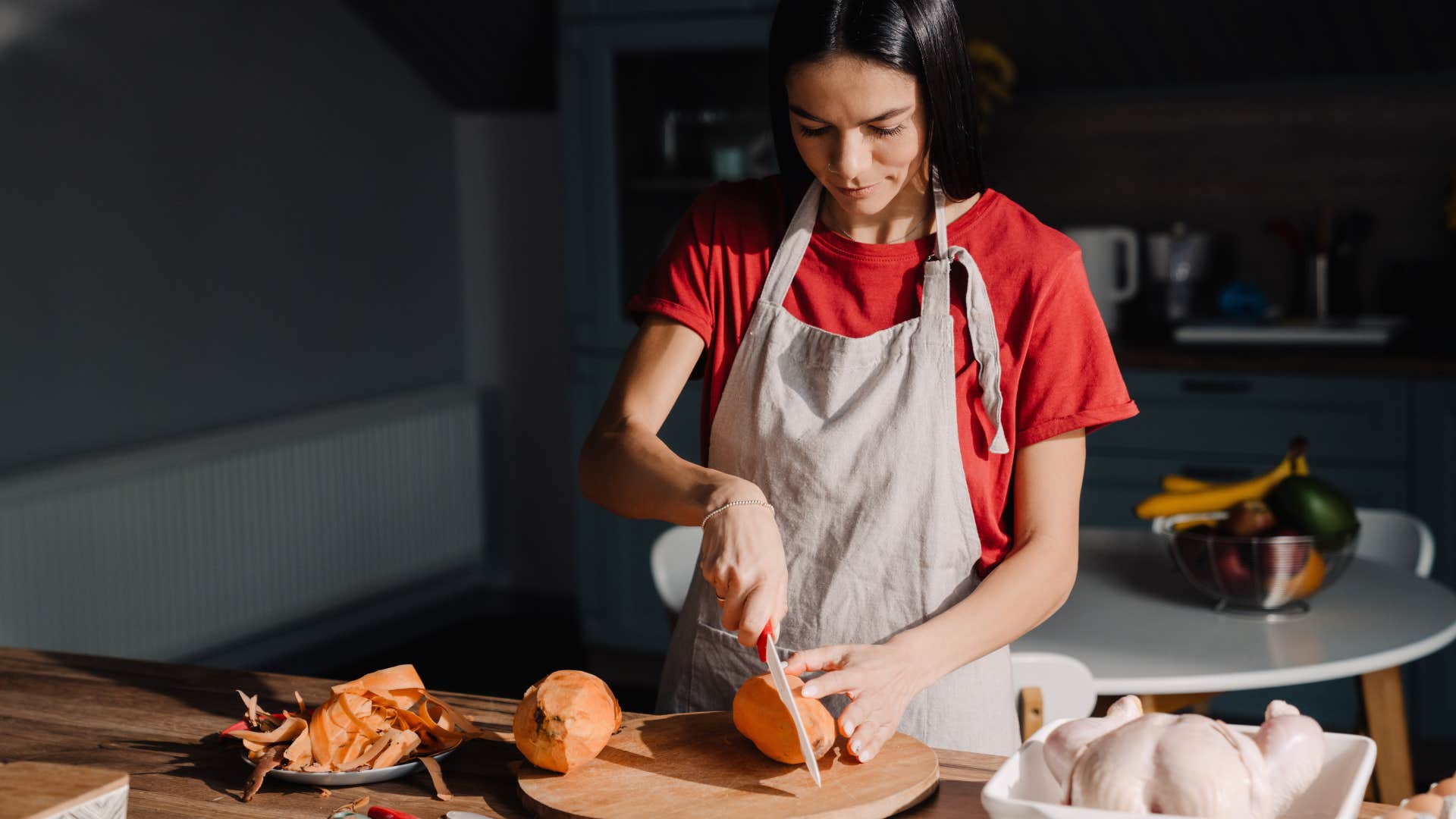 woman cooking herself a meal