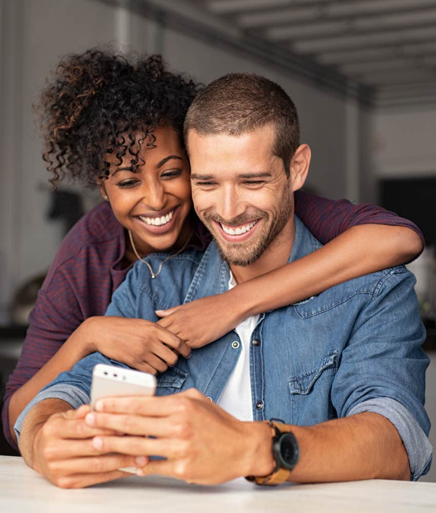Smart couple use technology to share joke