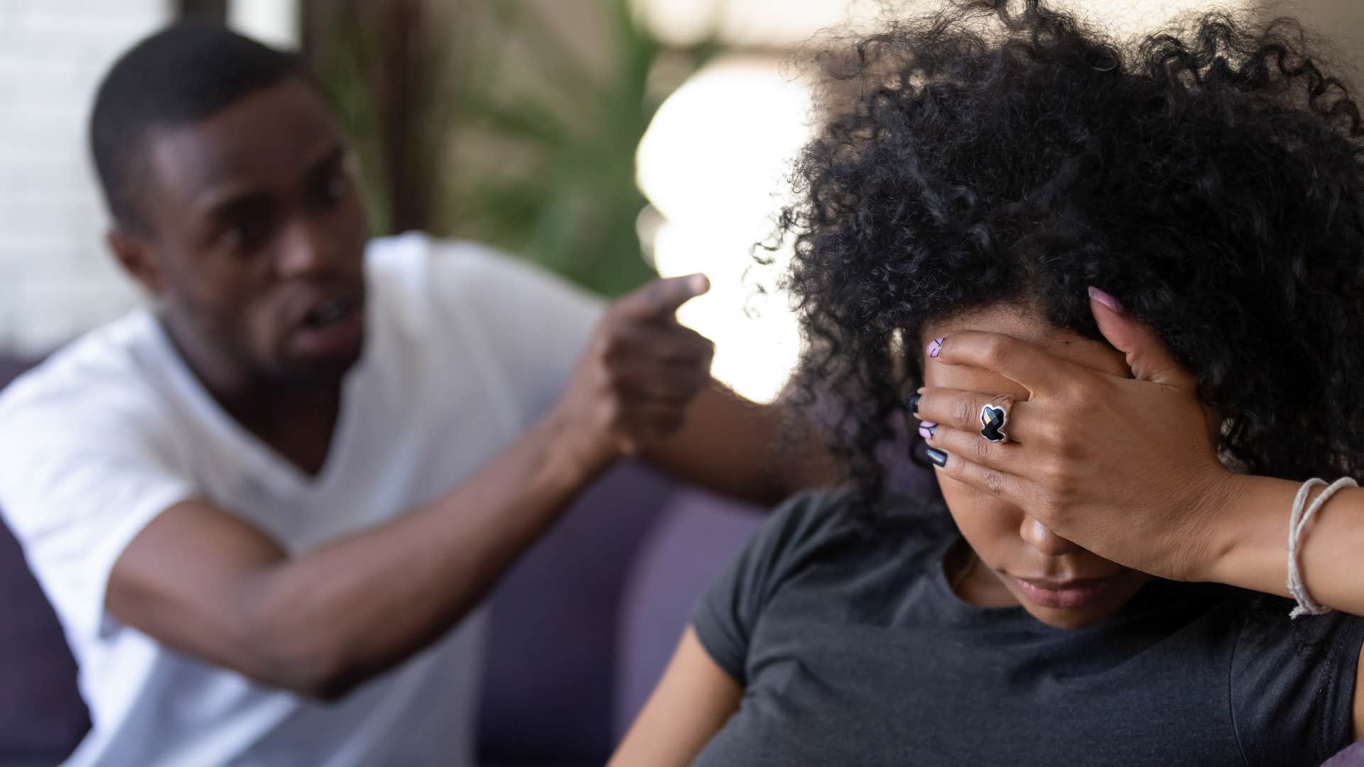 angry manipulative man yelling at partner for not getting his way