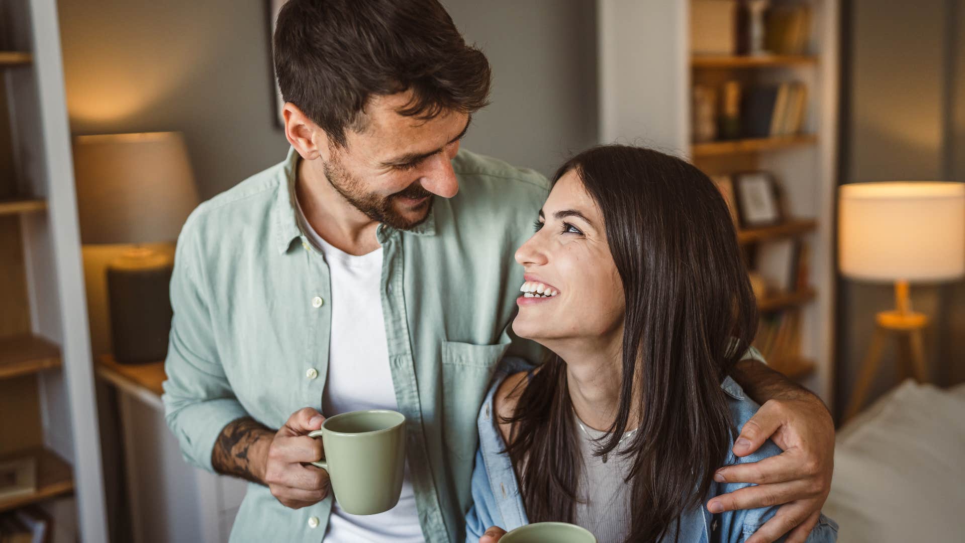 Woman saying "I'm proud of you" to her husband. 