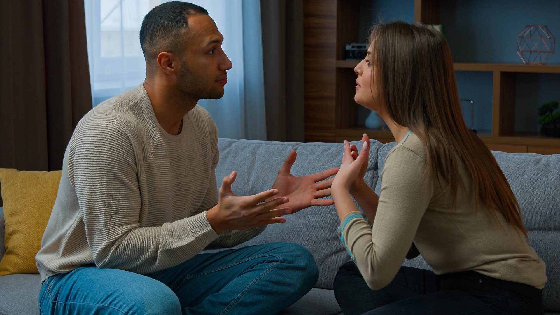 Man who overlooks the small things arguing with his wife.
