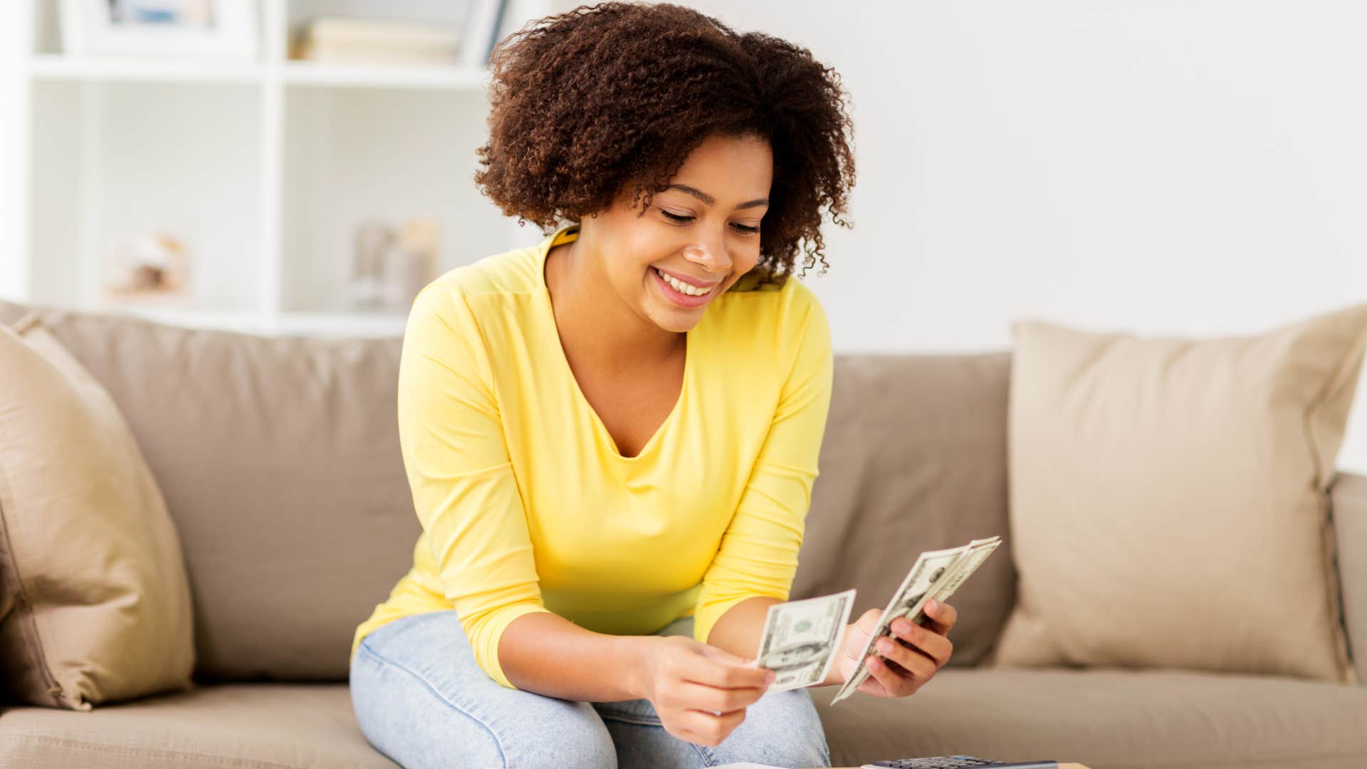woman counting money