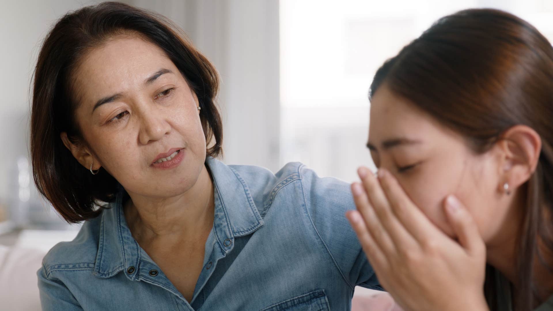 boomer woman who believes talking about money is tacky looking at her daughter