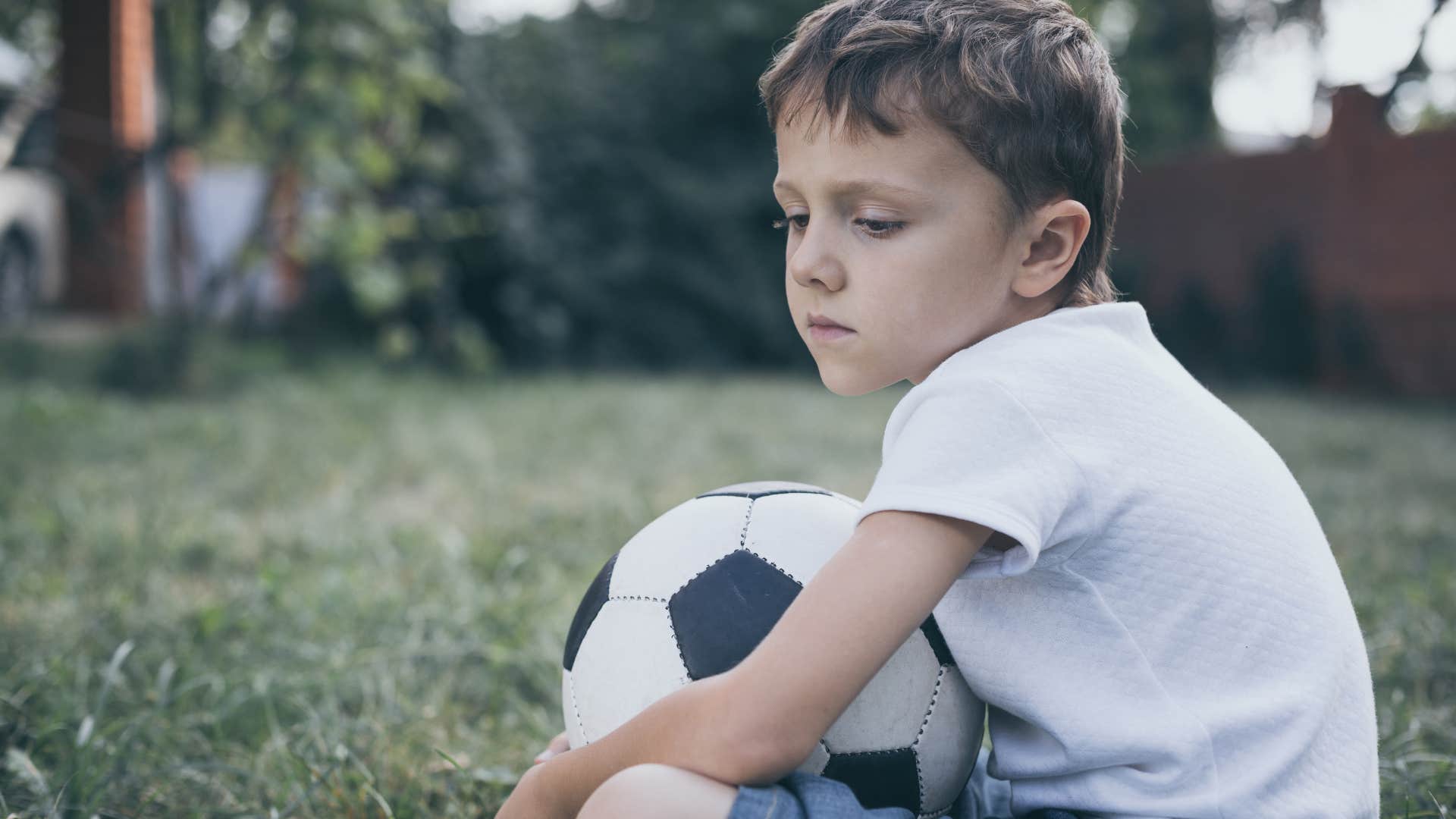 an entitled little boy wonders why his uncle does not have a pool like they do at home forcing him to play outside with a soccer ball