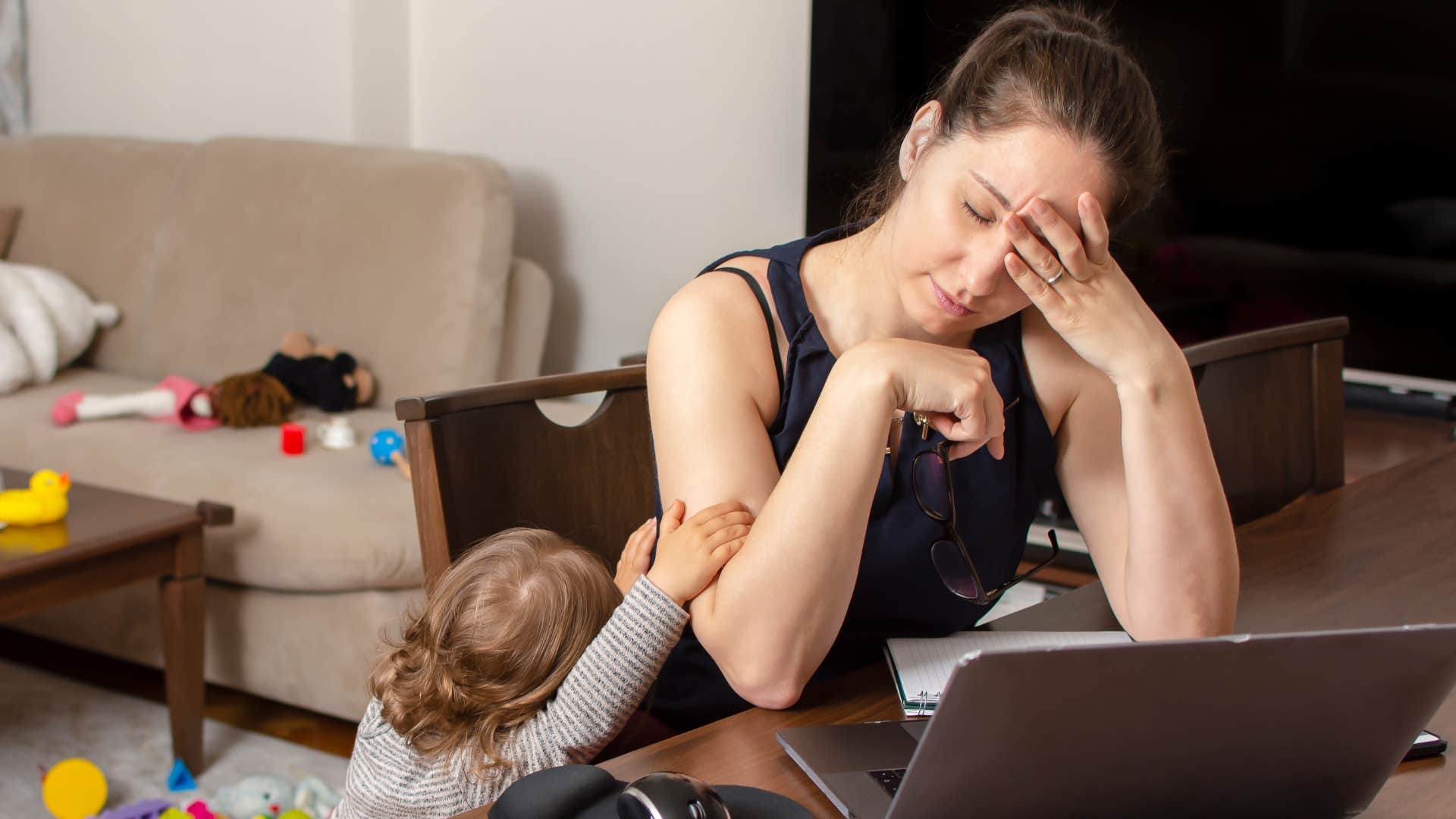 an entitled toddler tells his mom that she has to play with him