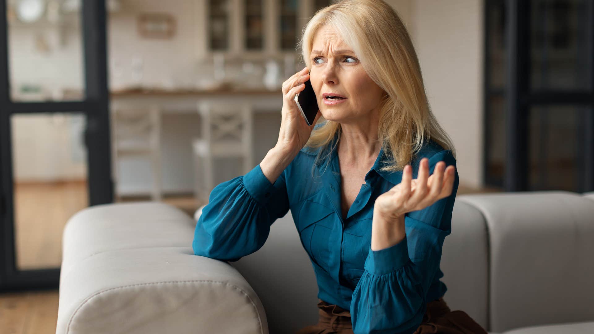 Woman talking more than listening on the phone.