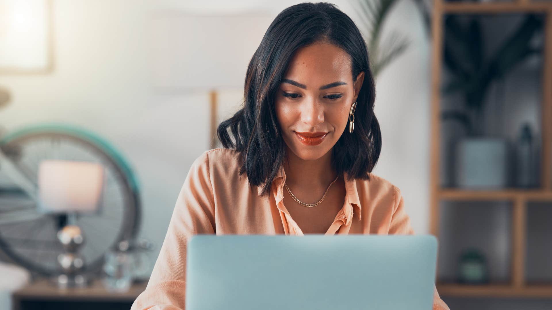 woman working and studying alone at home