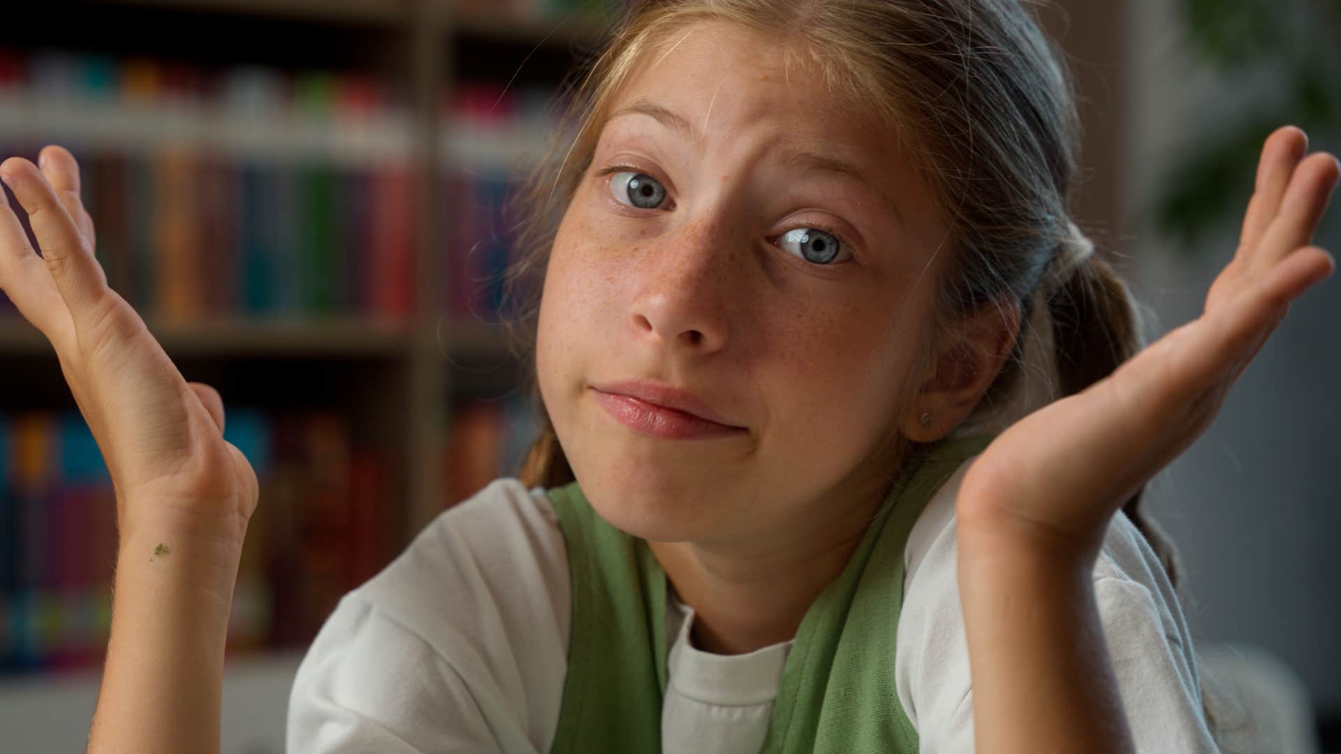 Little girl putting her needs first always at school.