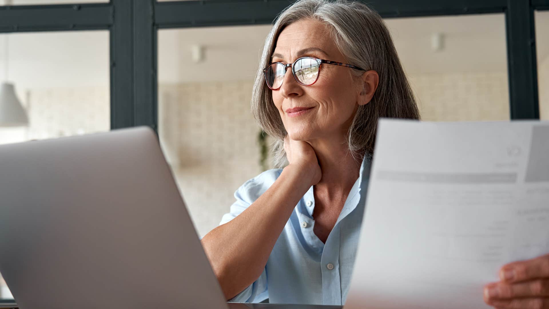 Woman using corporate lingo at work in her office.