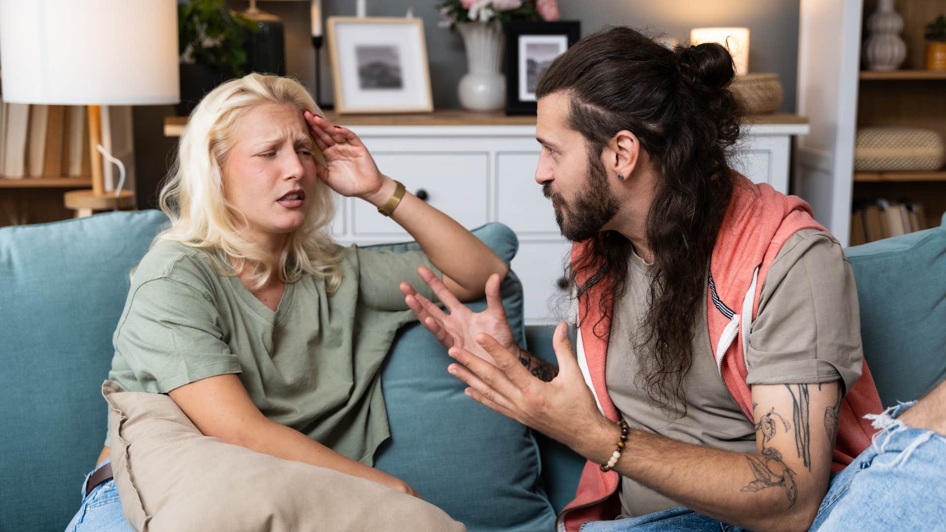 man wanting to talk about money while girlfriend refuses