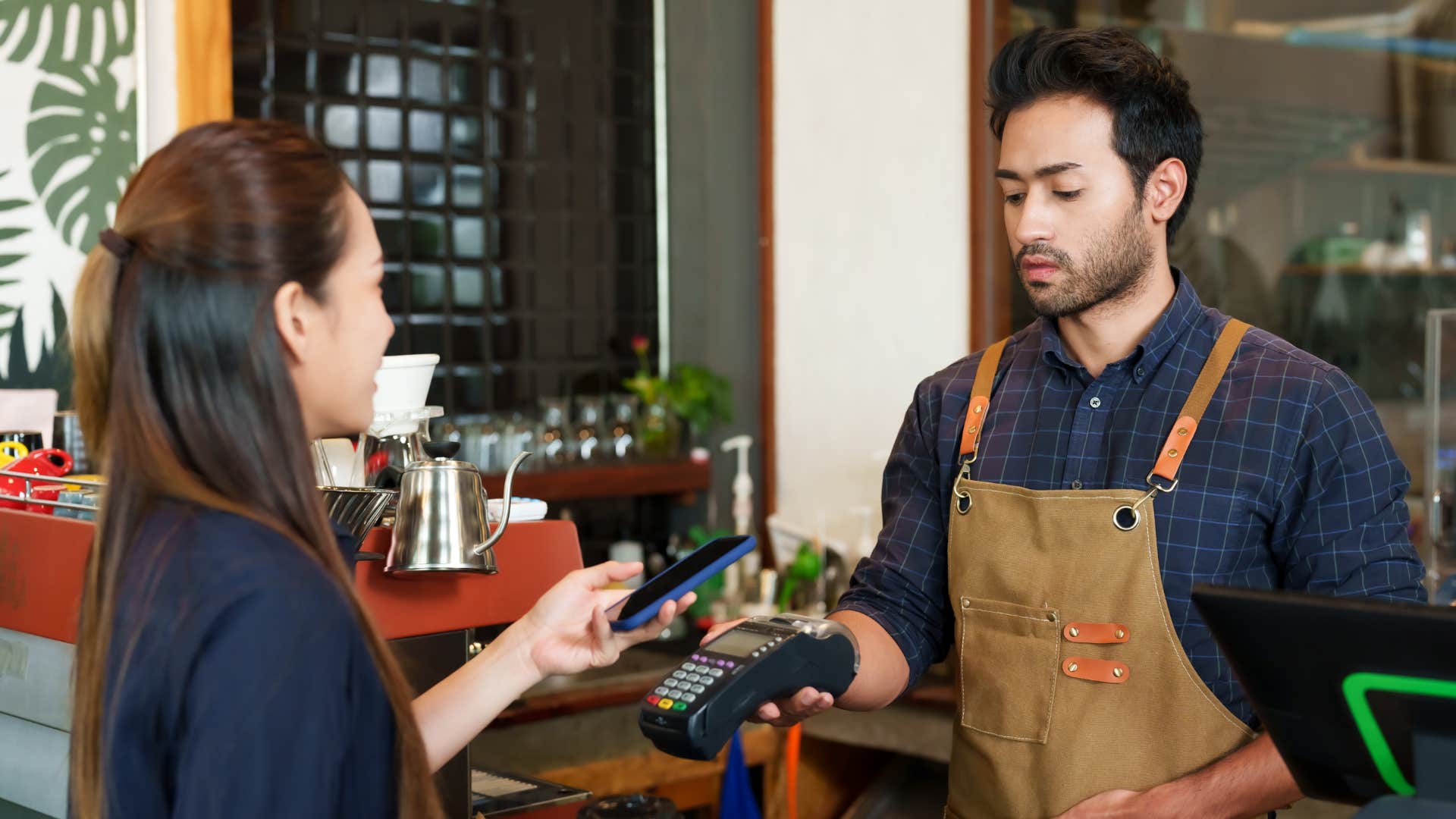 rude service worker making woman pay