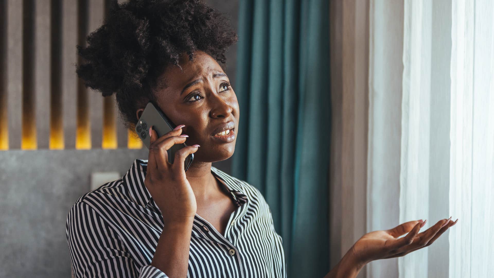 Woman giving complaints without action on the phone.