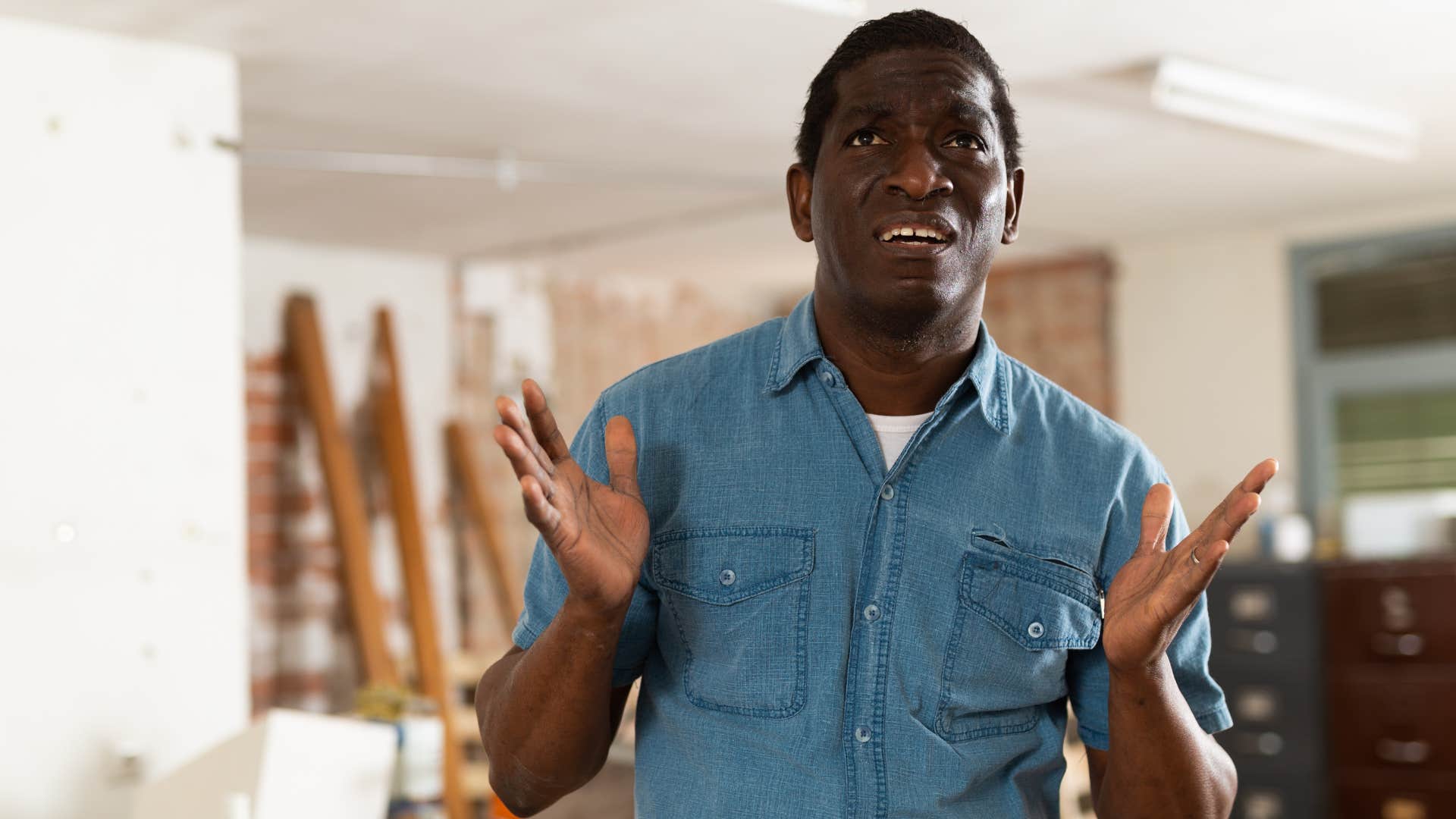a man has unfinished projects all over his home