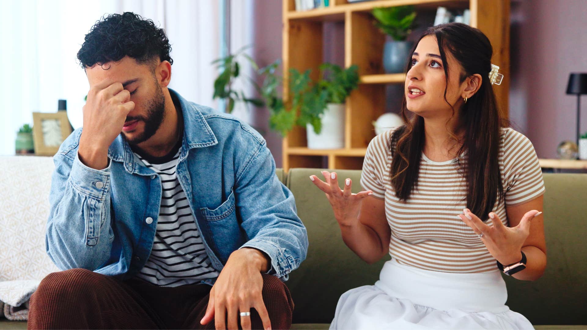 woman controlling and micromanaging man as man looks done