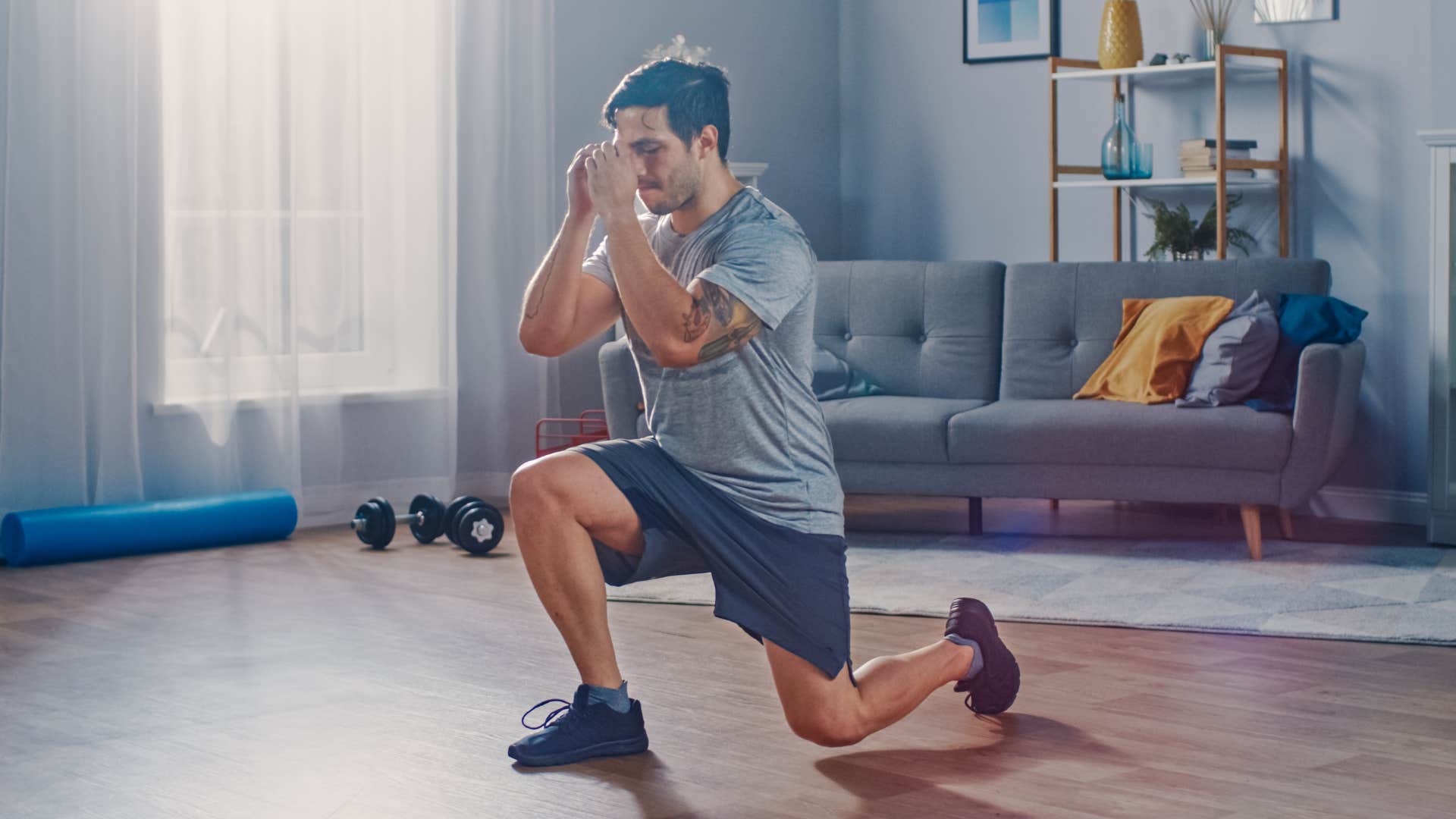 man doing at home workouts