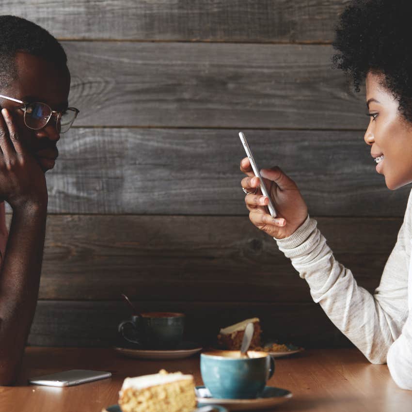 woman showing her true colors by not getting off phone