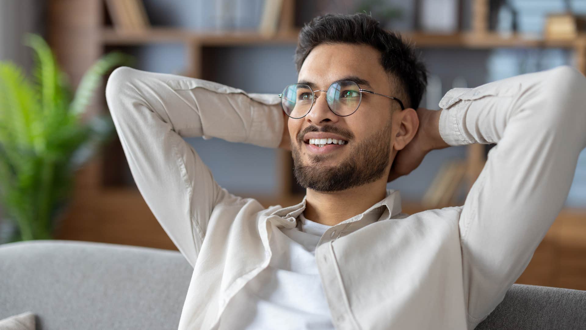 man relaxing and sitting in silence