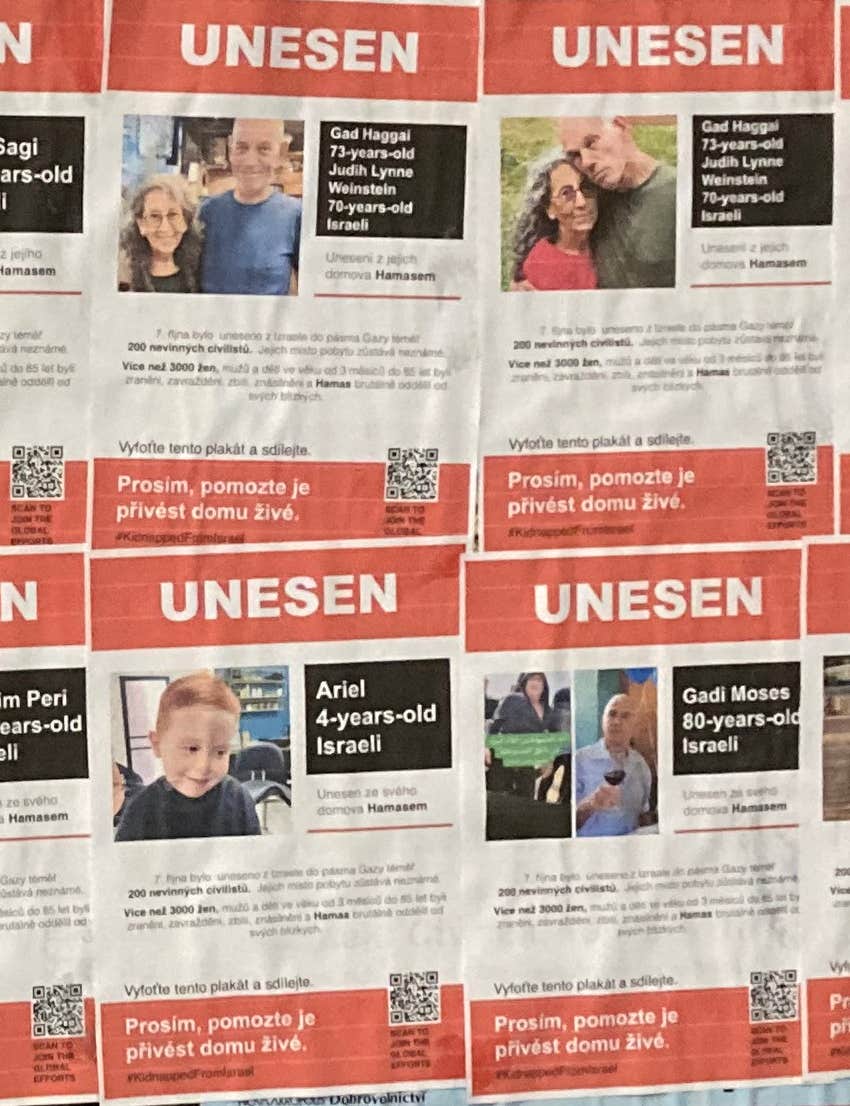 posters showing Israeli hostages after October 7
