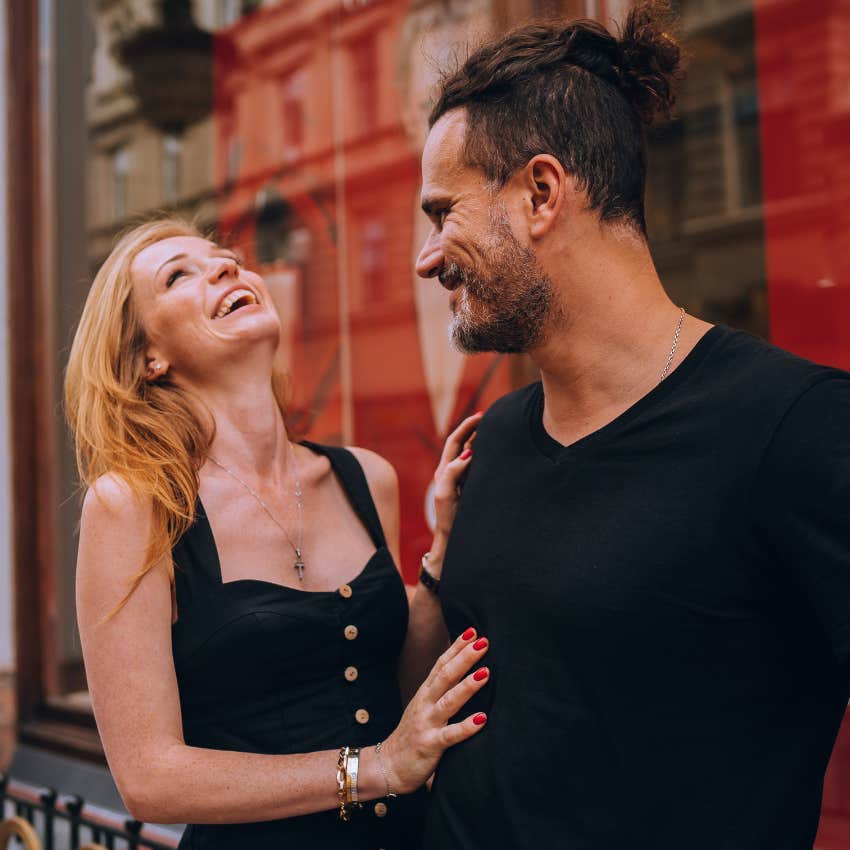 woman using the almost-touch to make man feel instantly connected to her
