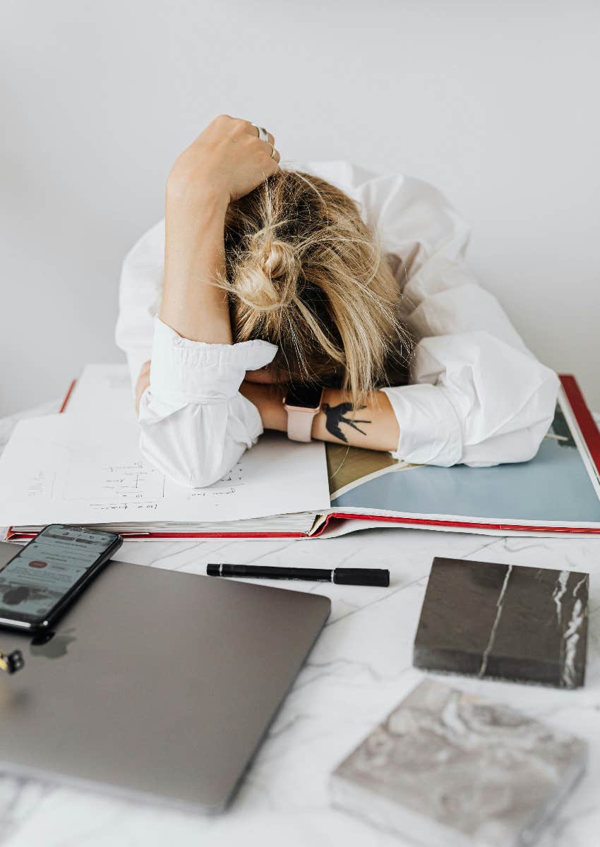 exhausted woman starting give up trying have all