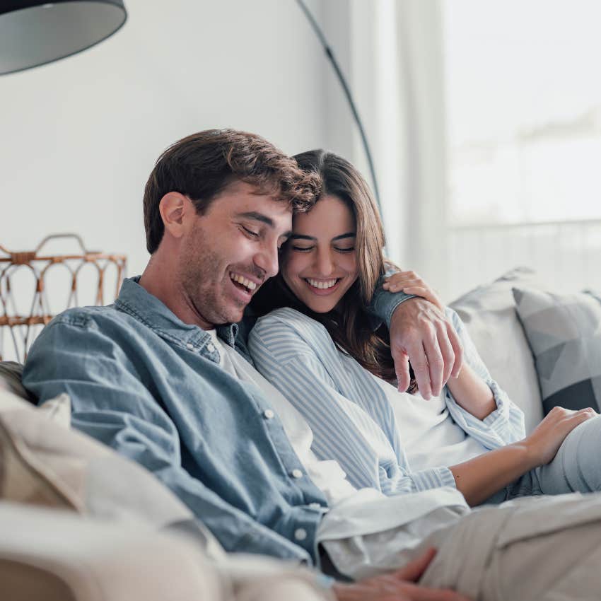 woman who feels good in a happy relationship