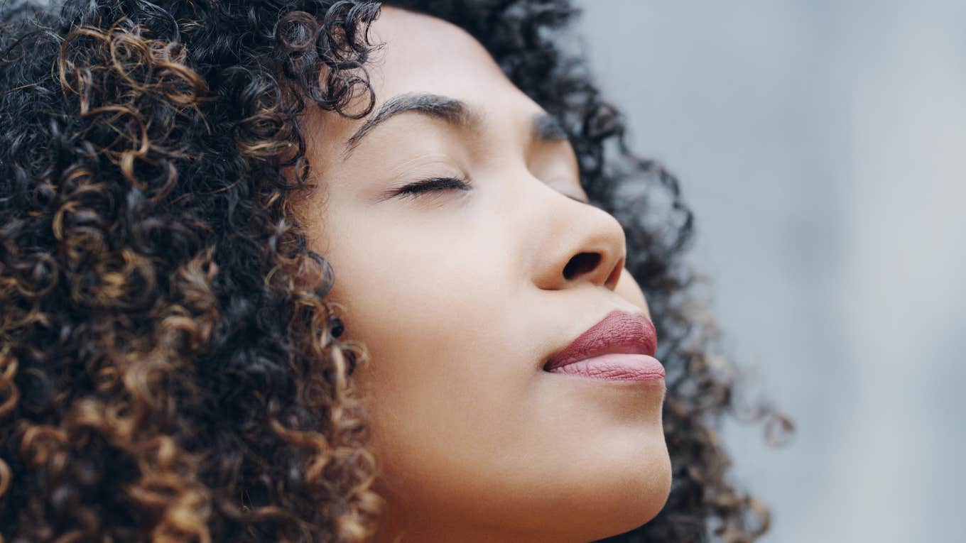 Woman radiates calm.