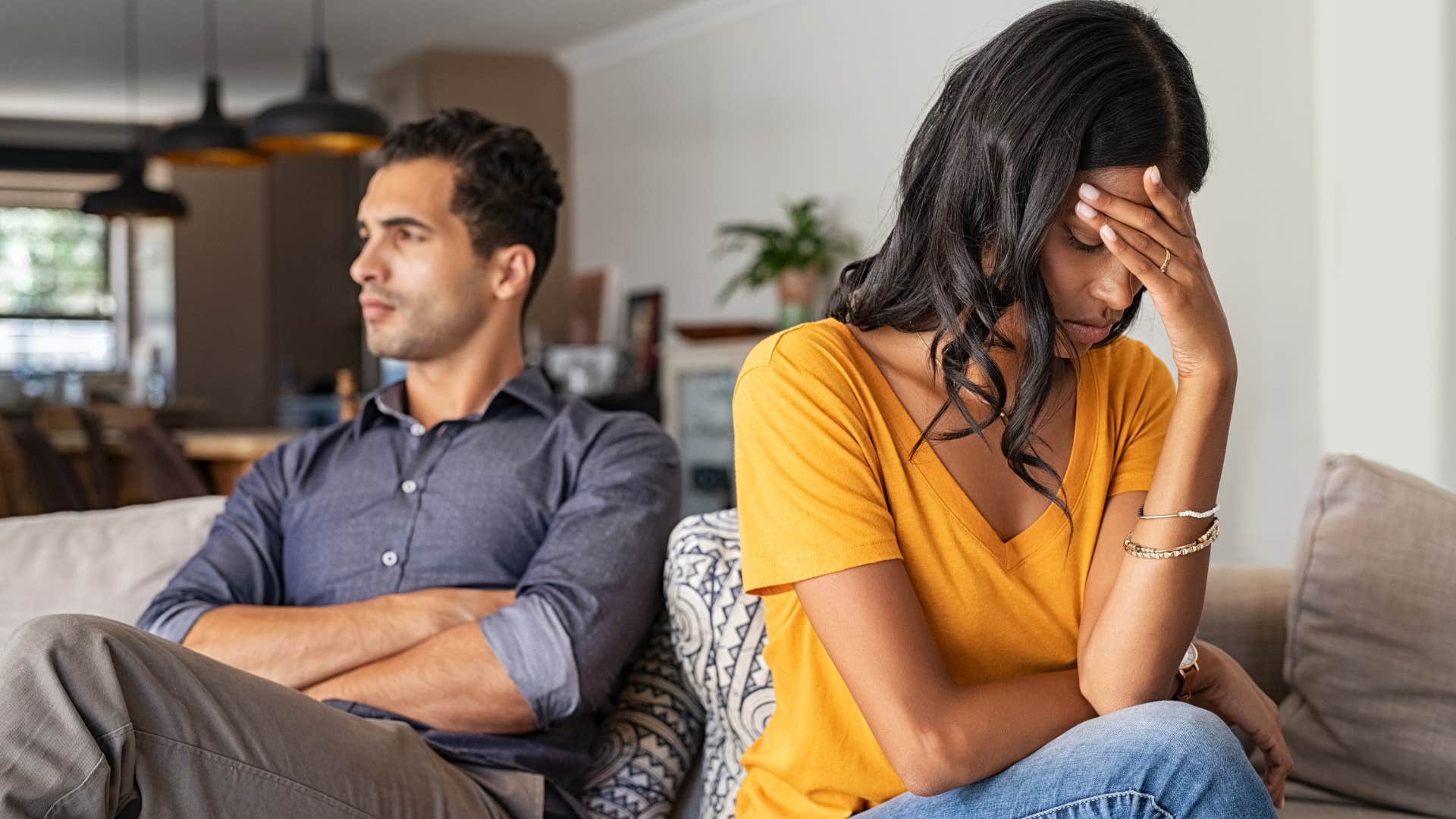 Woman who picks fights over nothing turned away from her partner.