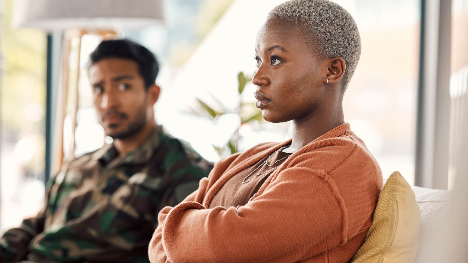 Woman who plans the future without him sitting next to her husband.