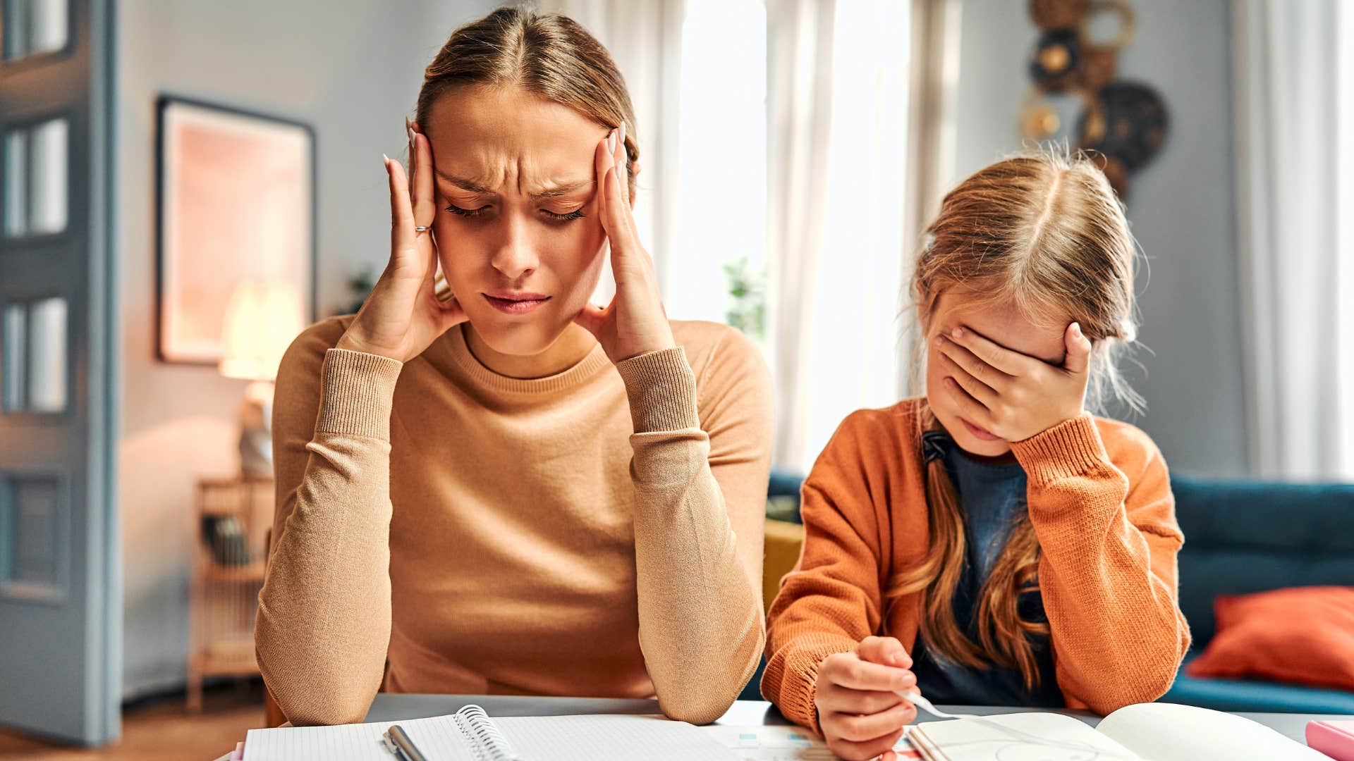 Woman who let you see her struggle doing homework with her daughter.