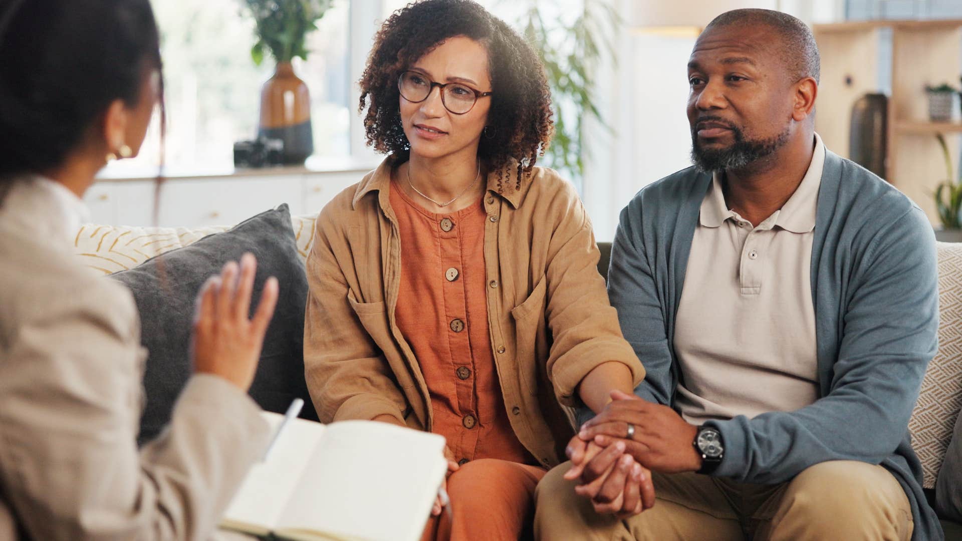 Woman ask how you can show up better for each other to her husband.
