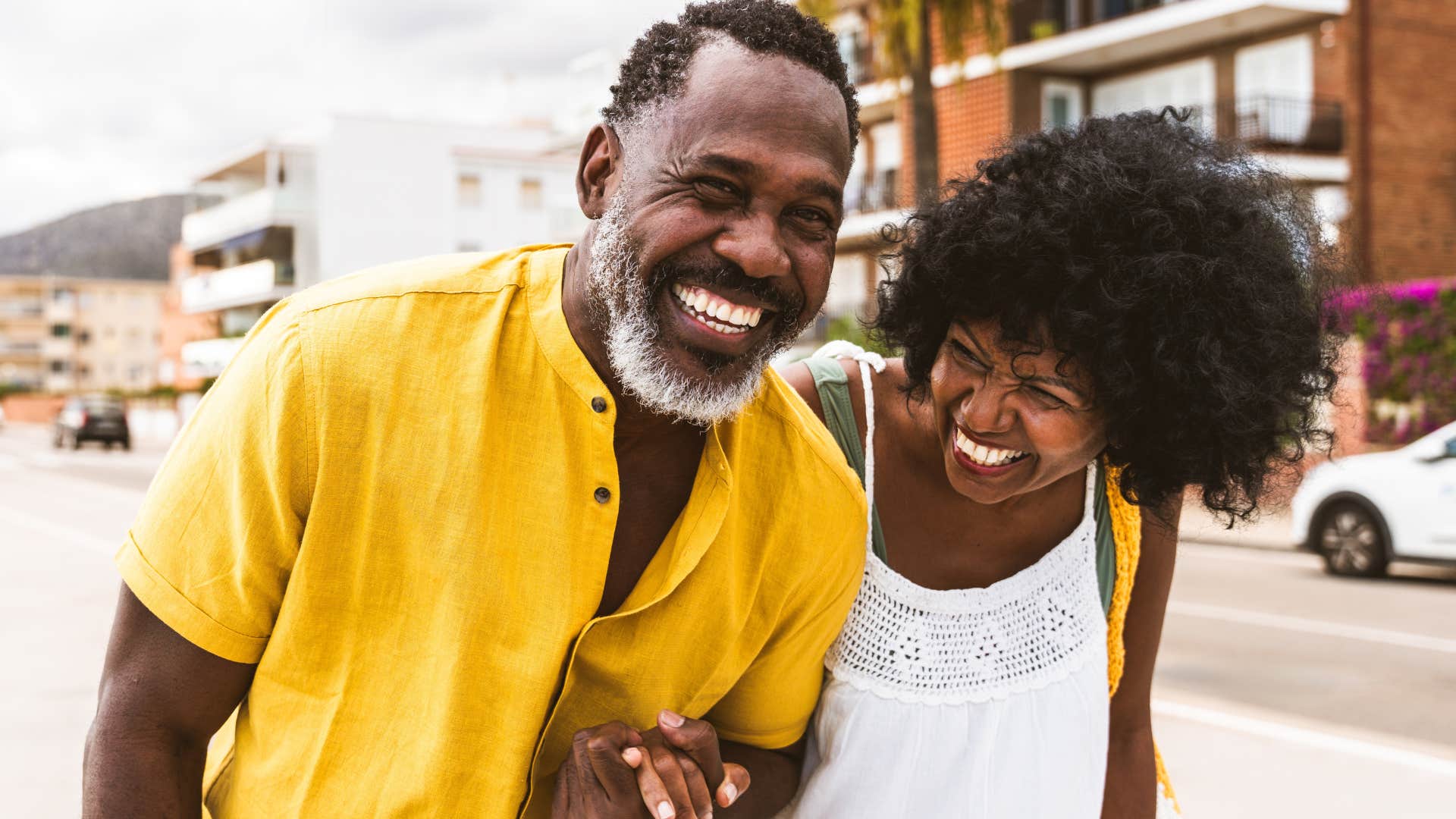 Woman and her husband smiling and laugh together all the time