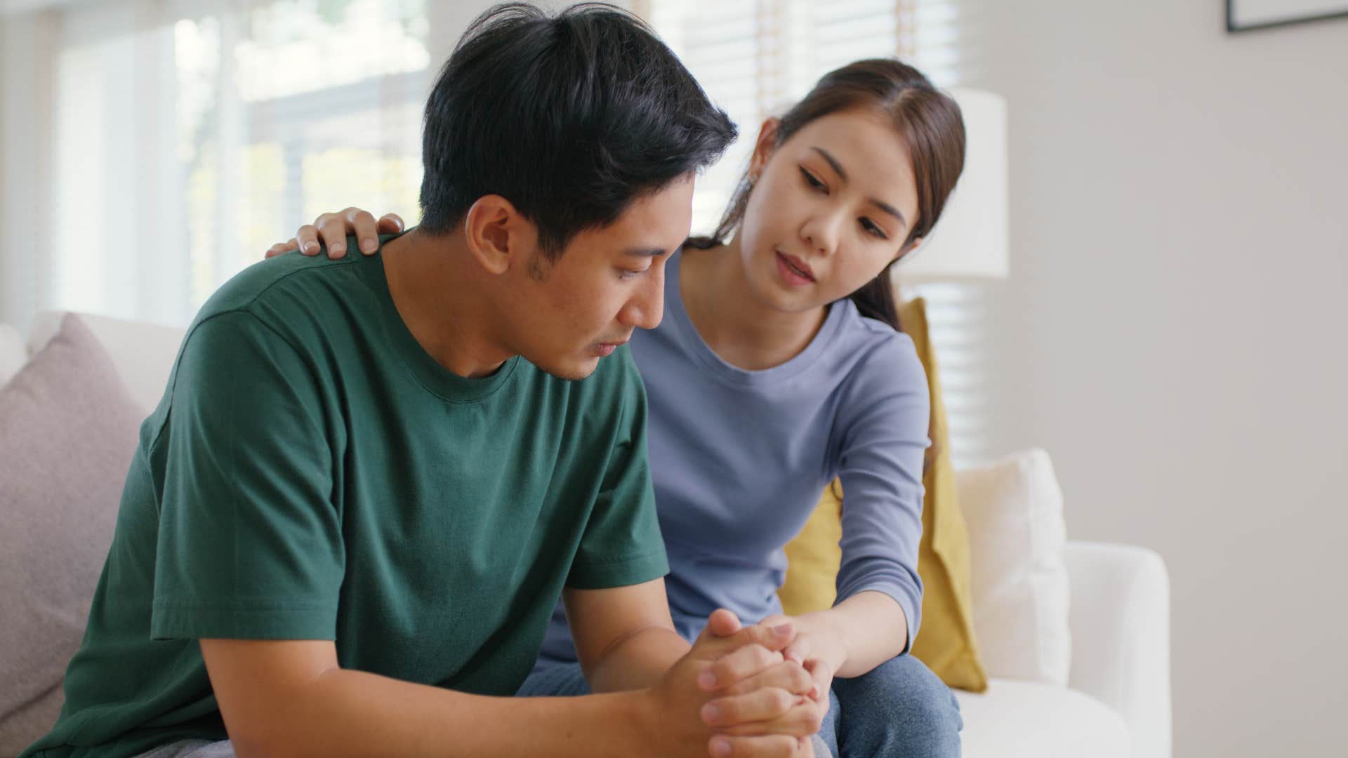 Upset man is honest when he needs extra support with his wife.