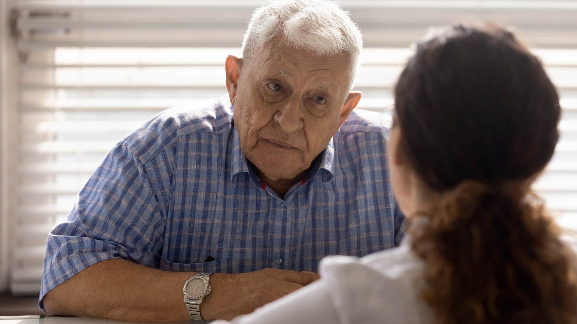 Woman saying "I didn't ask to be born" to her dad.