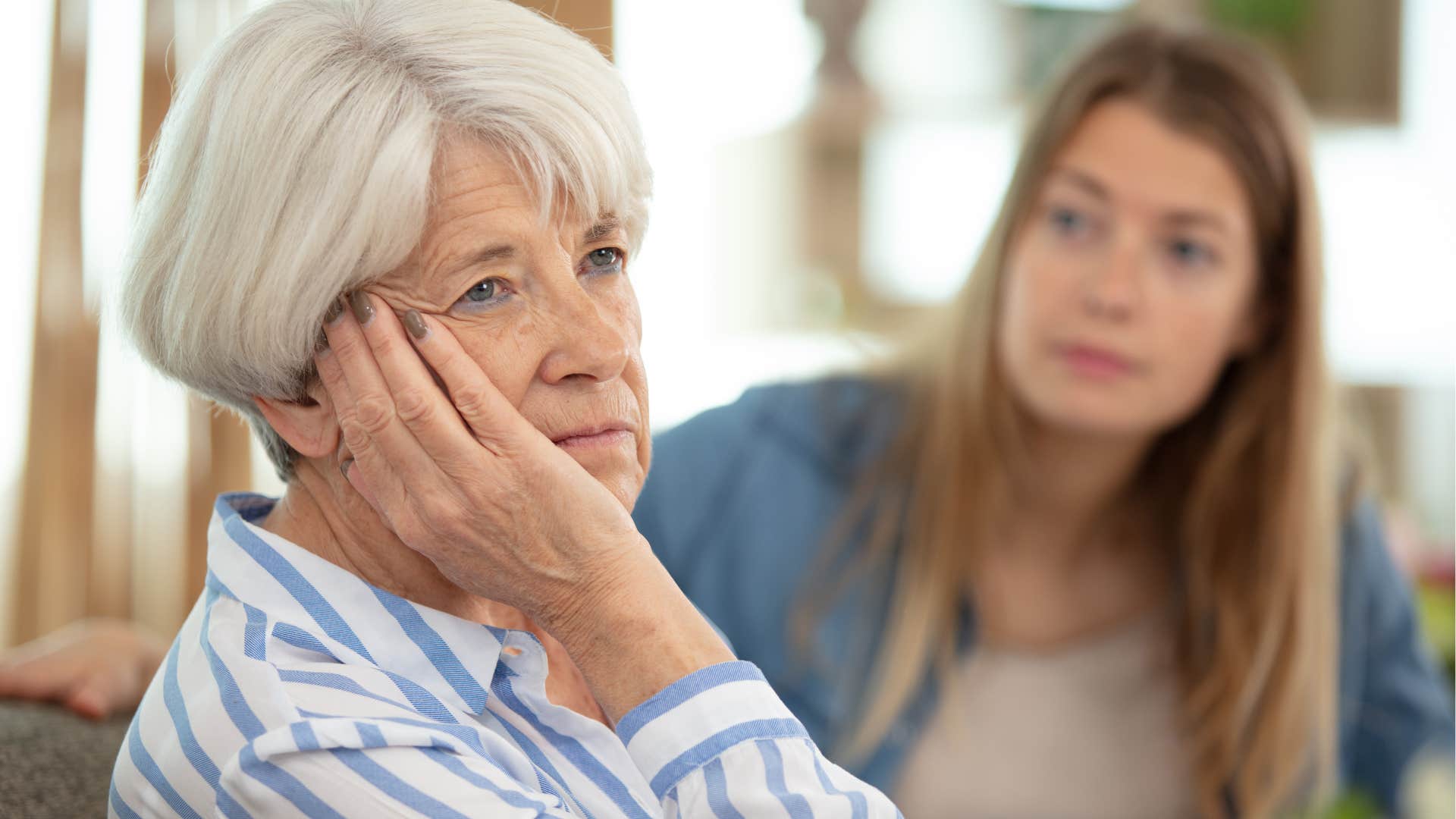 Woman saying "other people's parents pay for everything" to her mother.