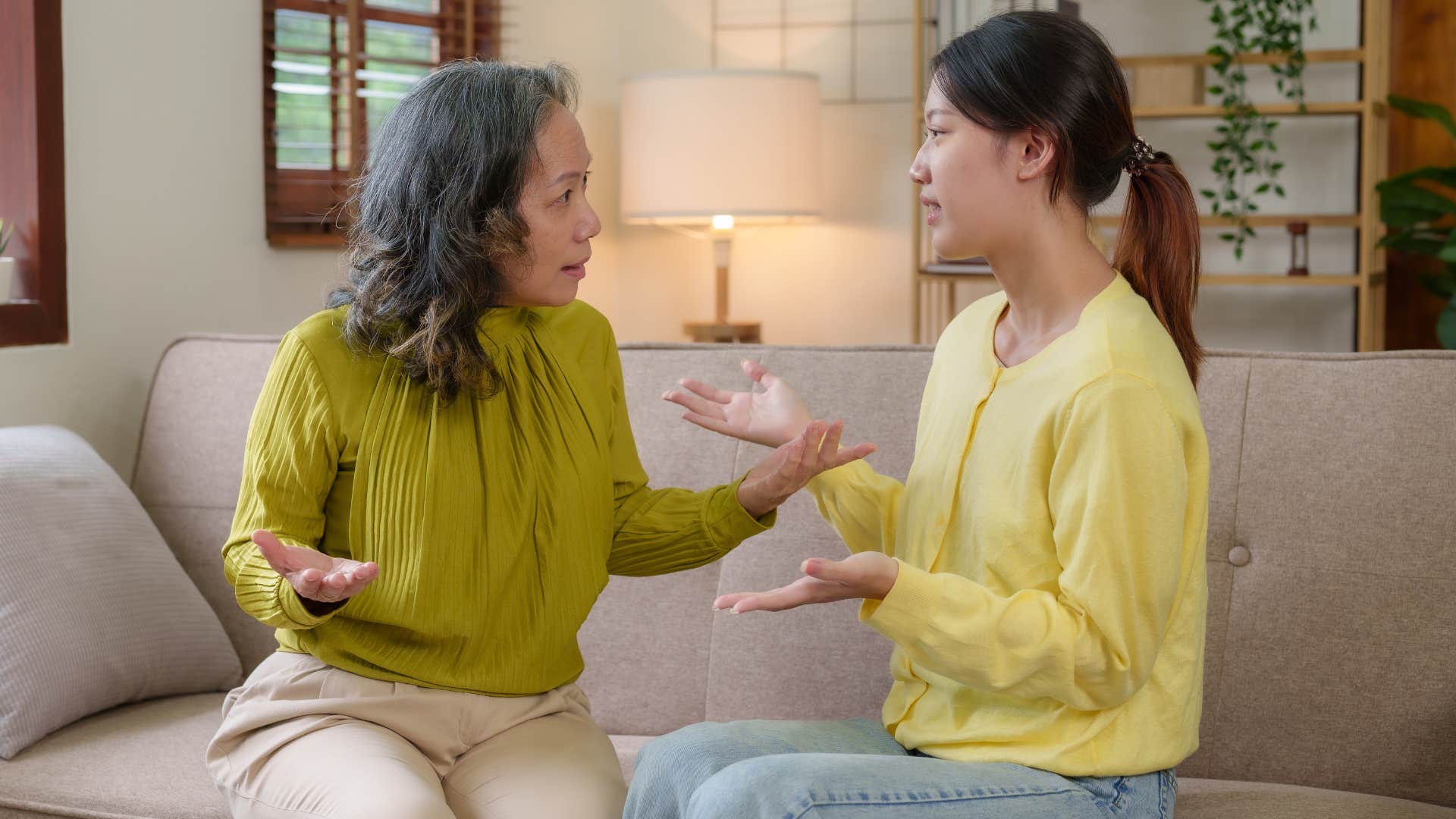 Woman whose values have shifting arguing with her mother.