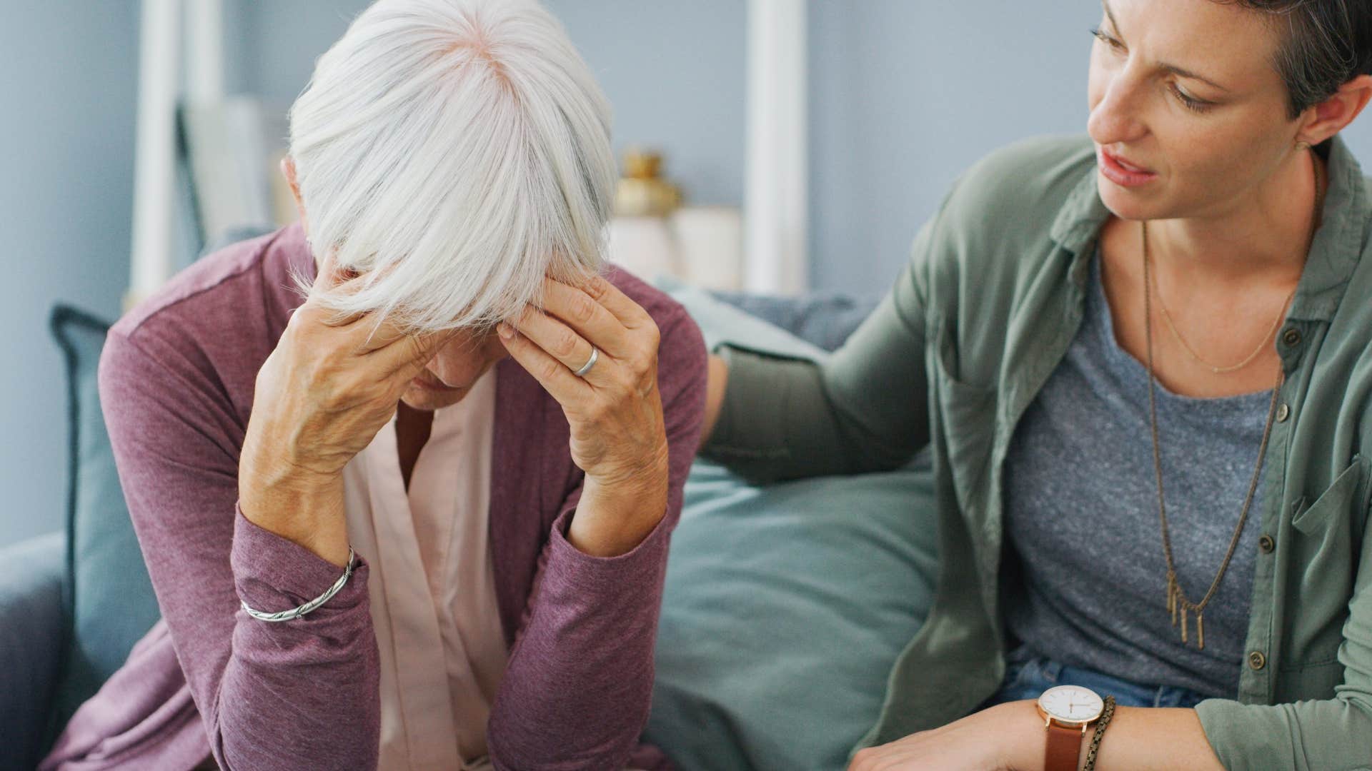 Woman saying "I hear you" to her upset mother.