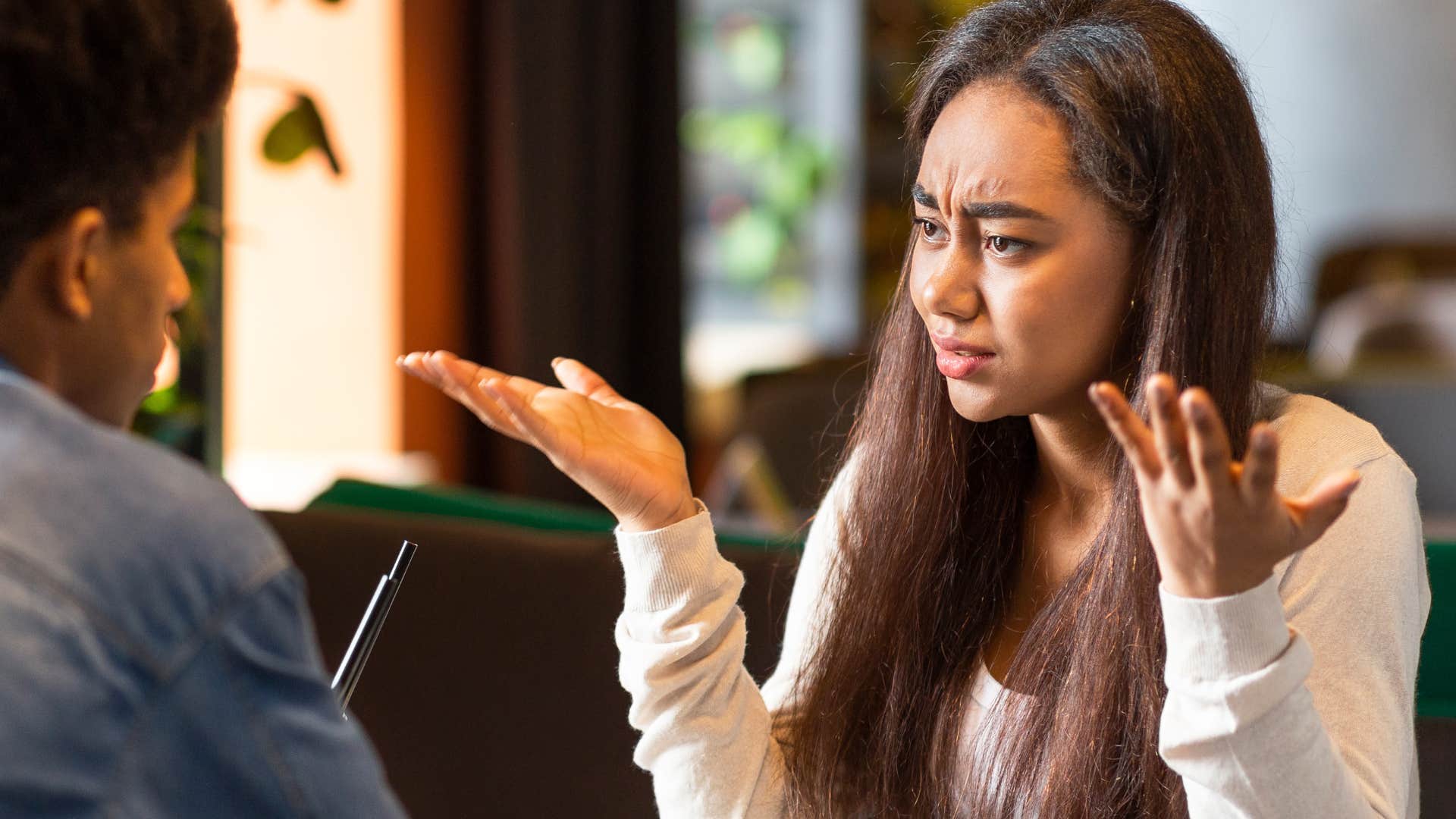 entitled woman saying I shouldn't have to wait to her partner