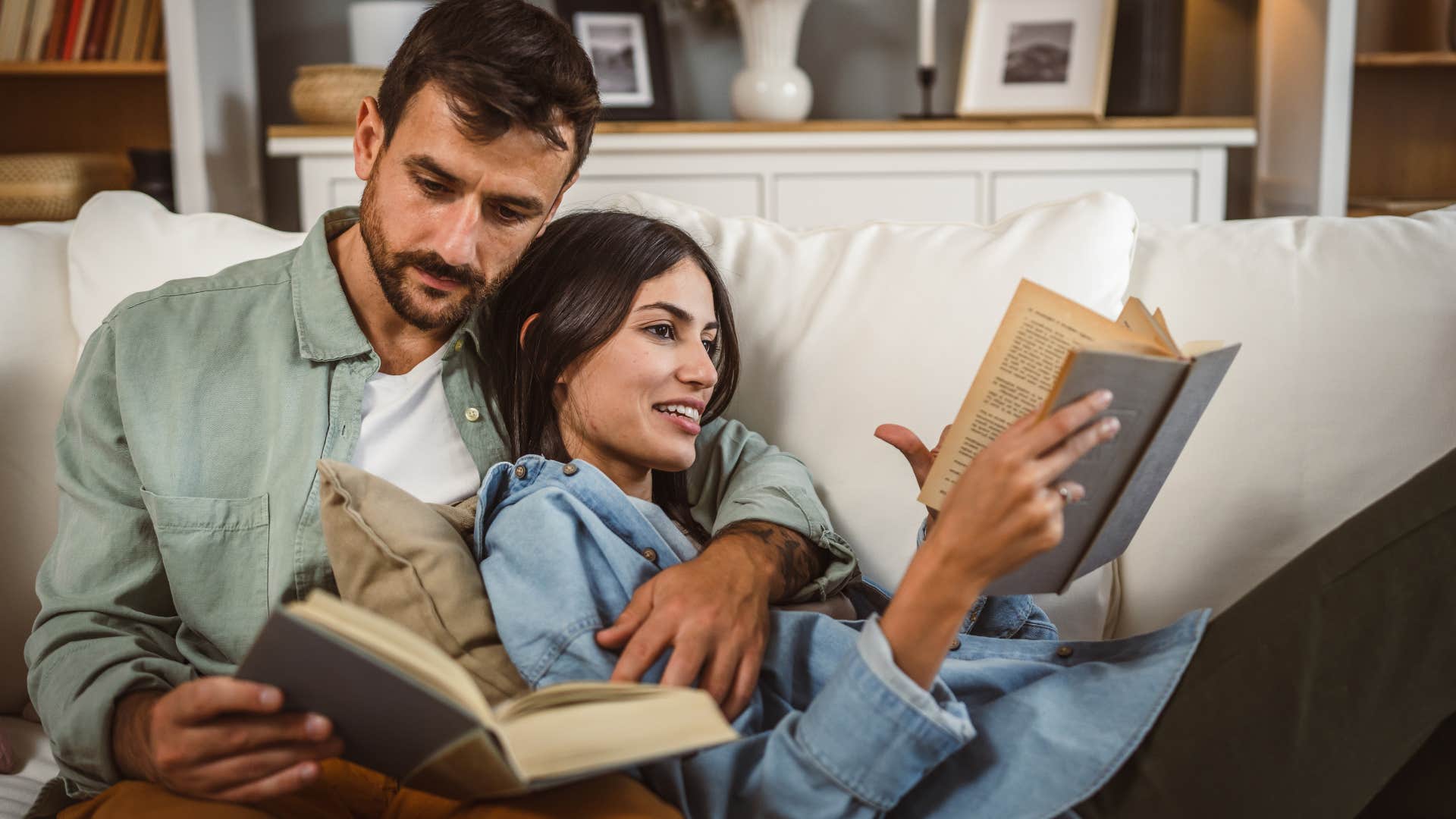man encouraging partner to spend time alone reading