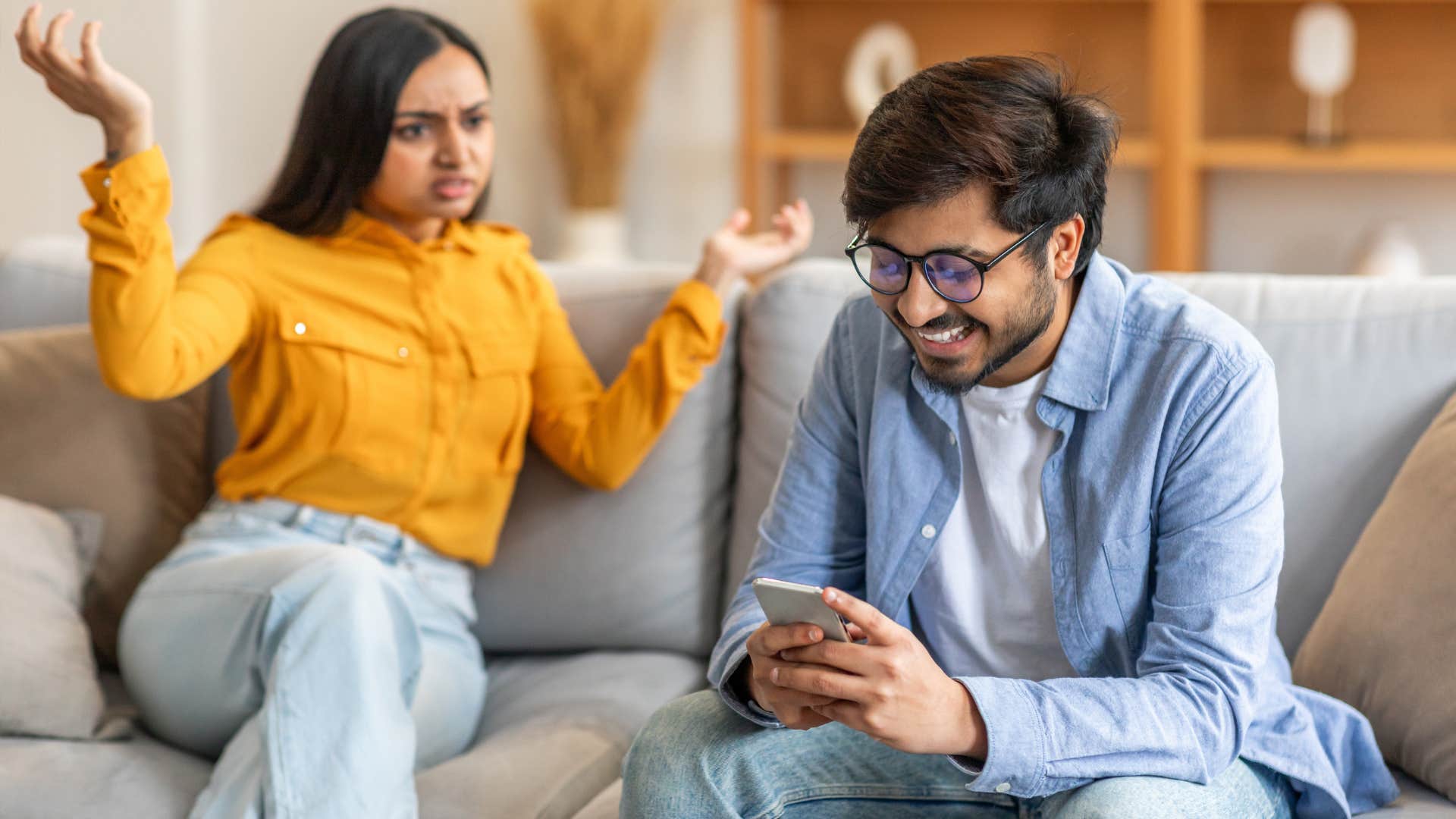 woman in a relationship that is beyond repair as her partner is in contact with his ex