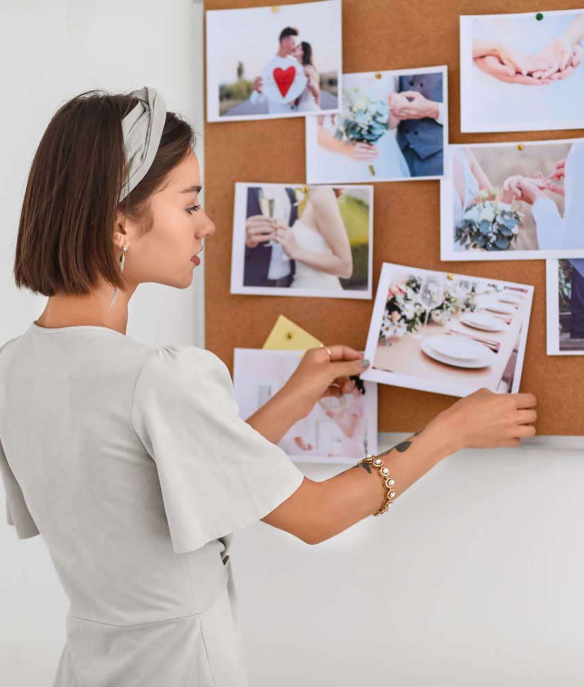 Bride in the midst of planning her free wedding where all the guests pitch in