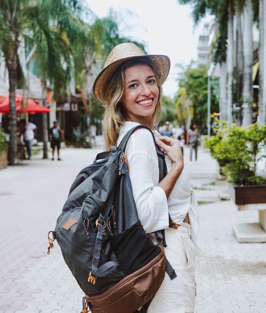 smart woman traveling alone