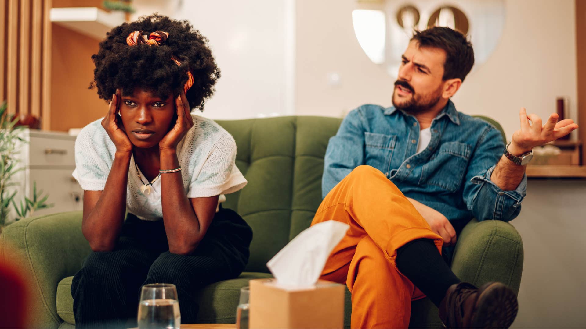 man arguing with woman as woman looks done and thinks you're arguing in circles