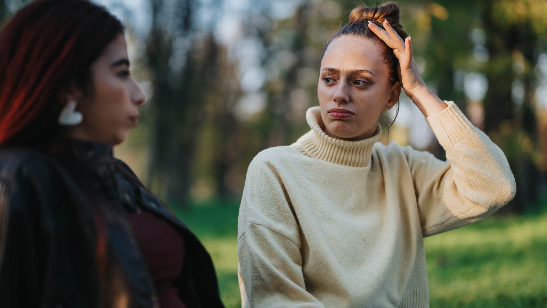 woman saying It's clear you speak from the heart to ignorant friend